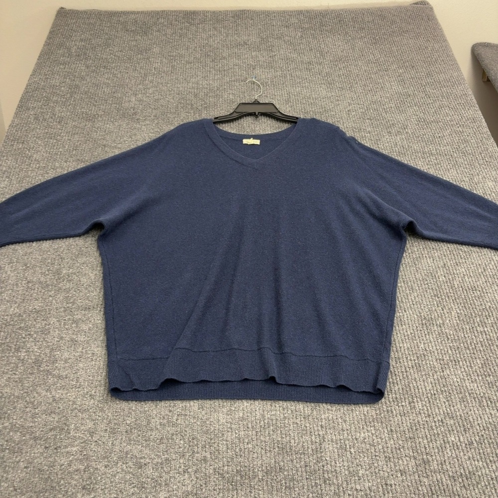 Garnet Hill Sweater Womens XL Blue Cashmere V Neck Oversized Minimalist Luxury